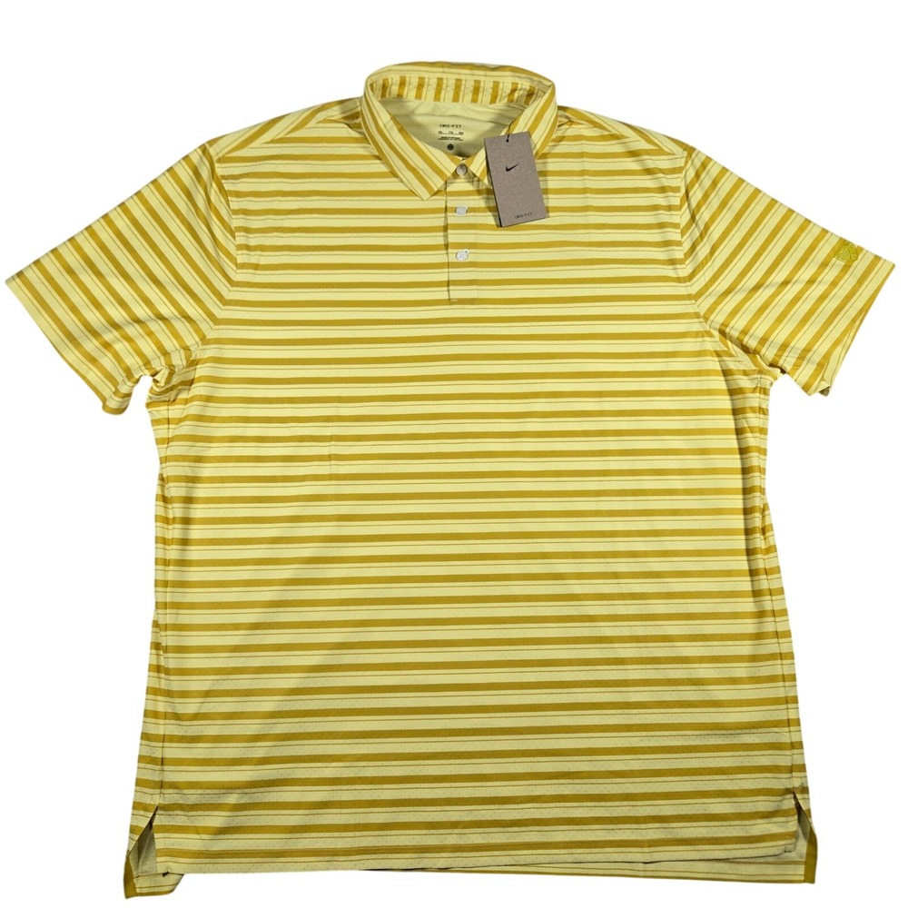 $140 Nike Golf Dri-FIT Mens 2XL Yellow Striped Performance Polo Shirt DQ2165-389